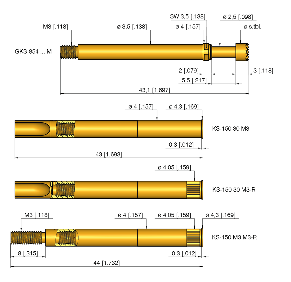 Spring-loaded test probe GKS-854 306 400 A 3002 M Item | INGUN